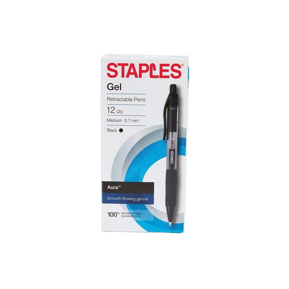 Staples Aura Retractable Gel Pens Medium Point Black Ink 36/Carton 29195-CCVS