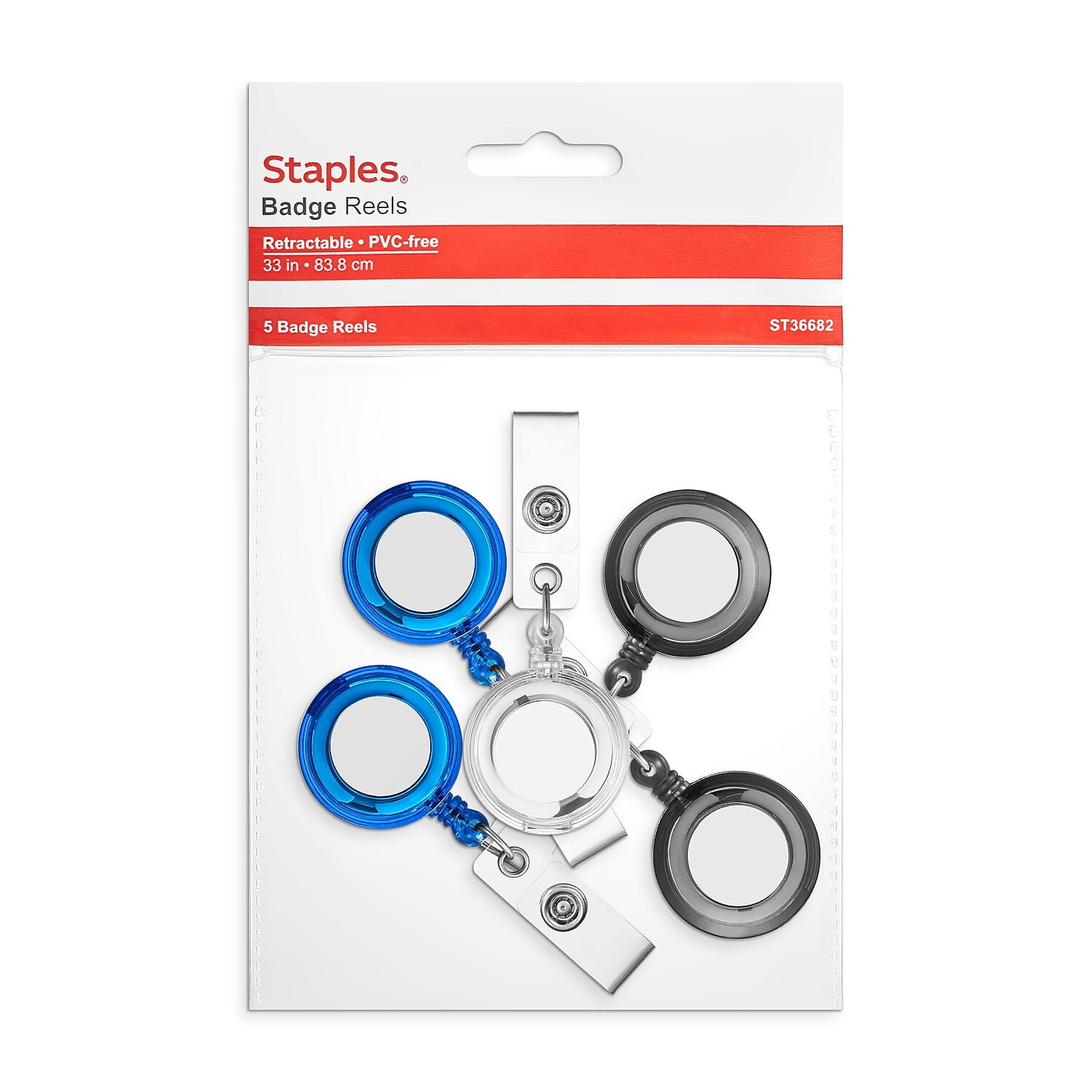 Staples Badge Reels 33" Retractable Cord Length Vinyl/Metal Assorted