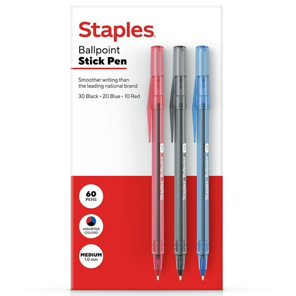 Staples Ballpoint Pen Medium Point 1.0mm Assorted Ink 60/Pack (ST54994)