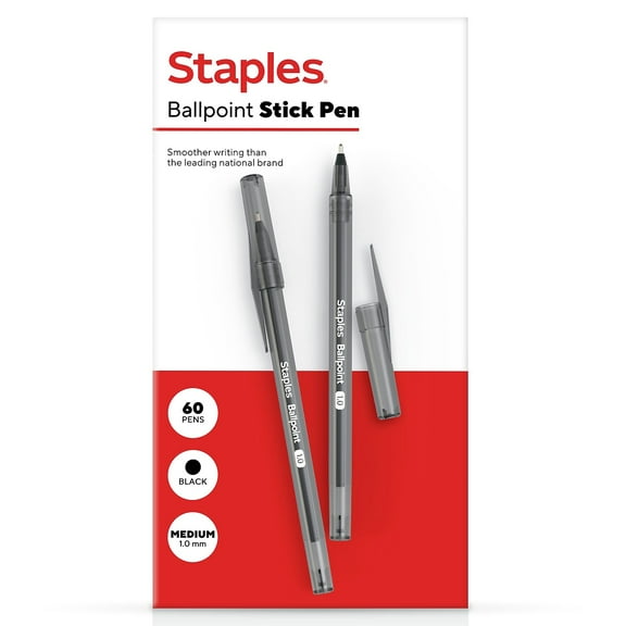 Staples Ballpoint Pen Medium Point 1.0mm Black Ink 60/Pack (ST52862)