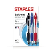 Staples Ballpoint Retractable Grip Pens Medium 1.0mm Assorted 50pk 2345307