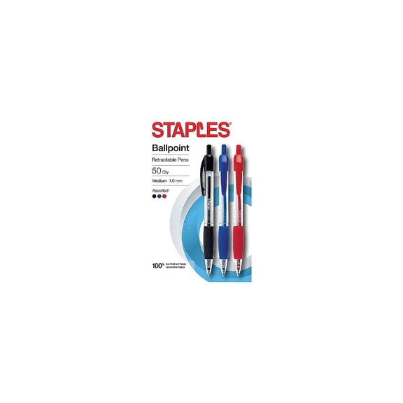 Staples Ballpoint Retractable Pens Medium Point Assorted Ink 100/Carton 50371-CCVS