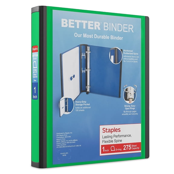 Staples Better 1-Inch D 3-Ring View Binder Green (19063) 827602
