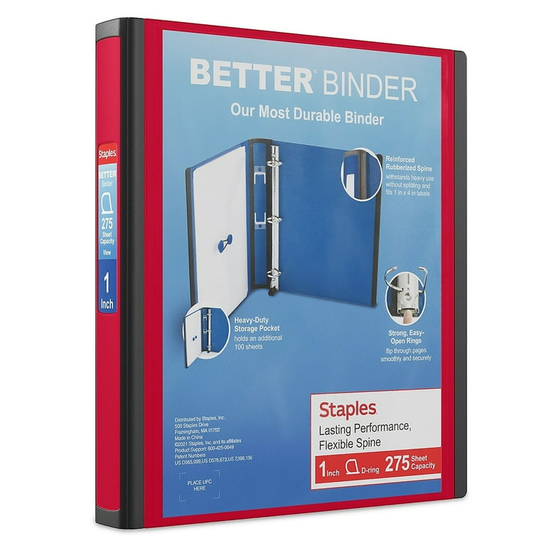 Staples Better View Binder, 1-Inch D 3-Ring, Durable