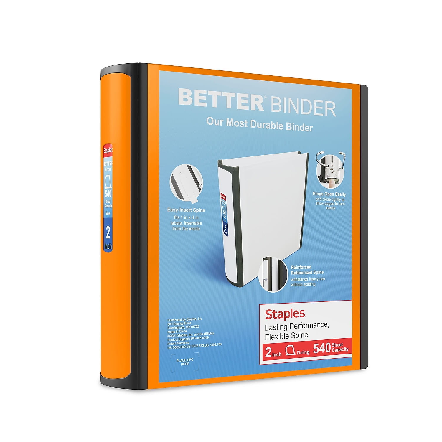 Staples Better 2-Inch Slant D 3-Ring View Binder Orange (13469) 728074