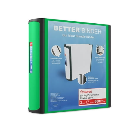 Staples Better 3-Inch D 3-Ring View Binder Green (19936) 892167