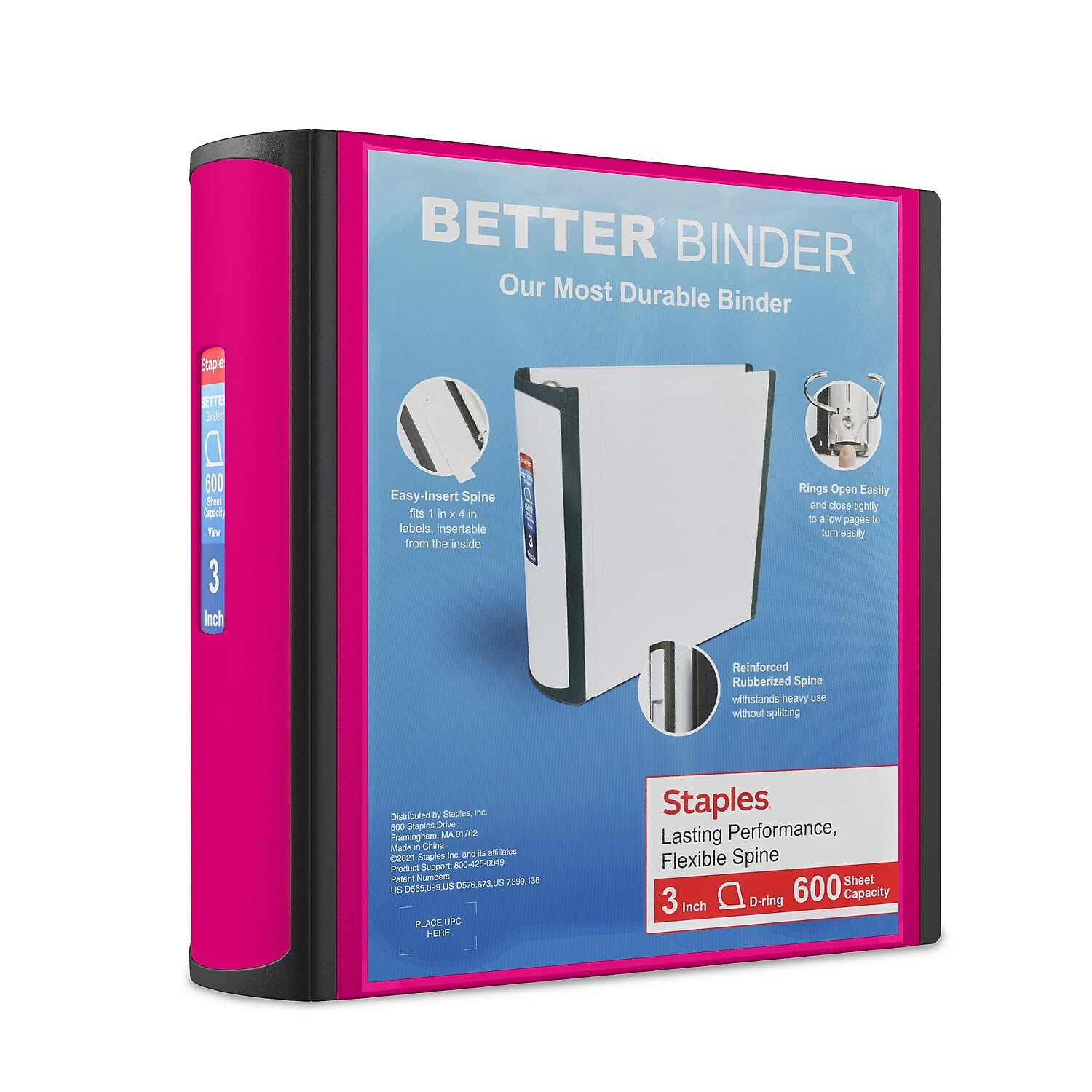 Staples Better 3-Inch D 3-Ring View Binder Pink (15128-US) 55890/15128