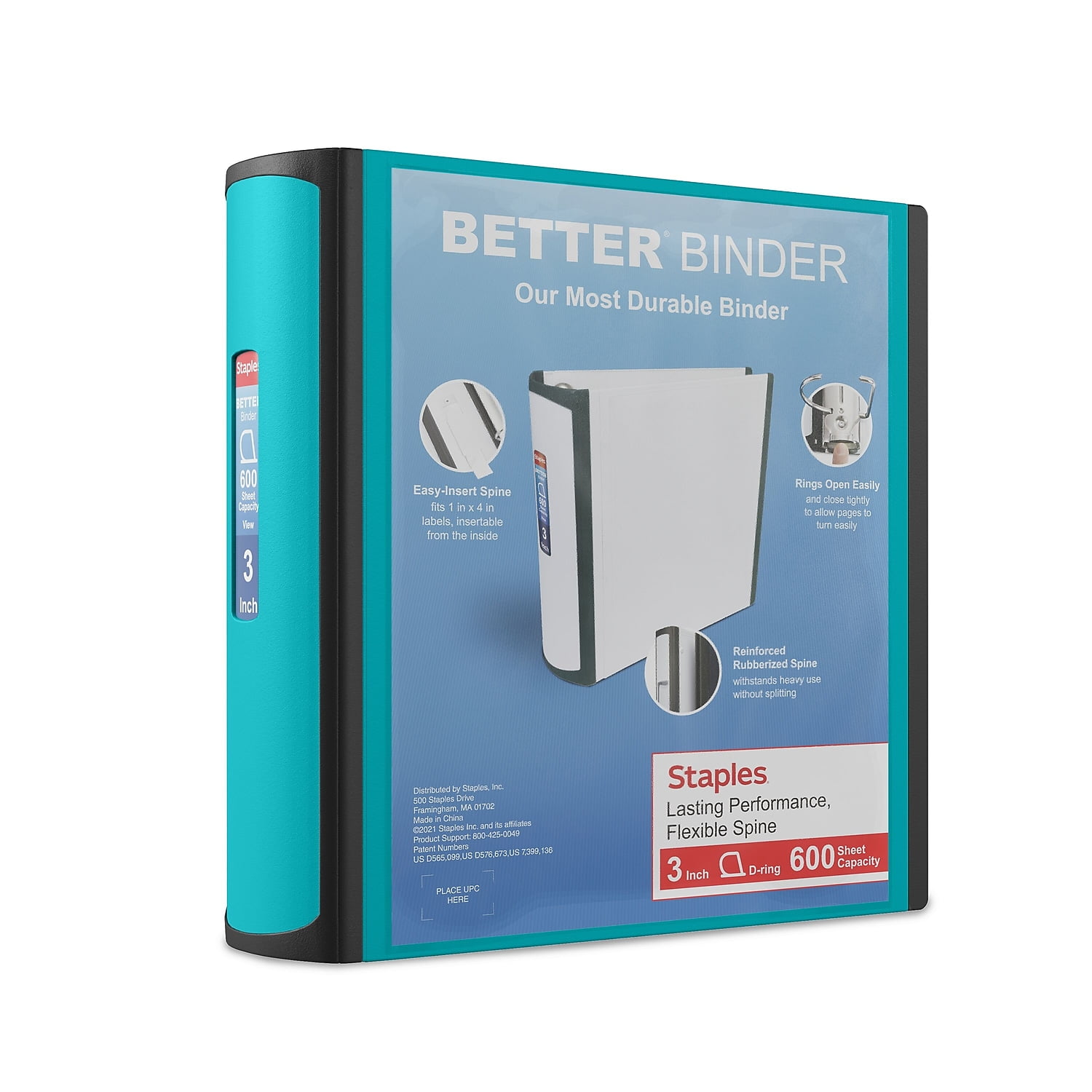 Staples Better 3-Inch D 3-Ring View Binder Teal (15129-US) 702877