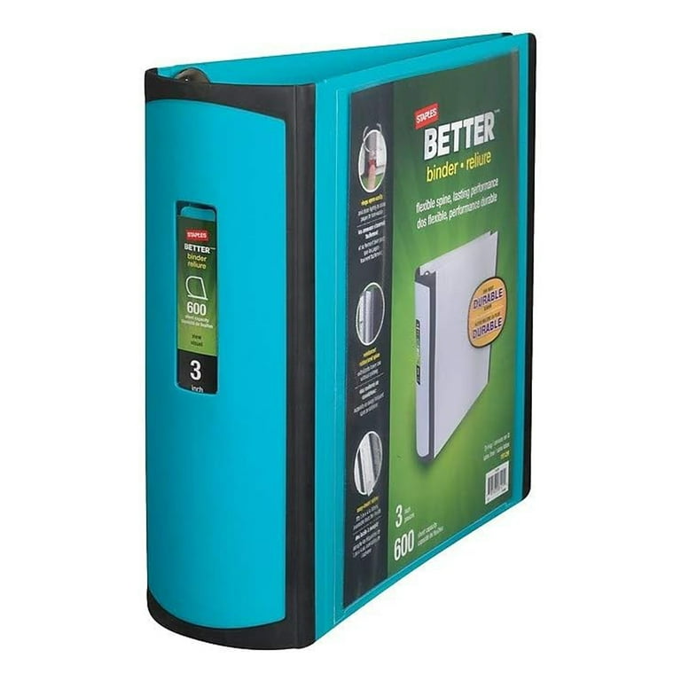 Staples, View Binder, 3-Inch D-Ring, Teal, 600-Sheet Capacity