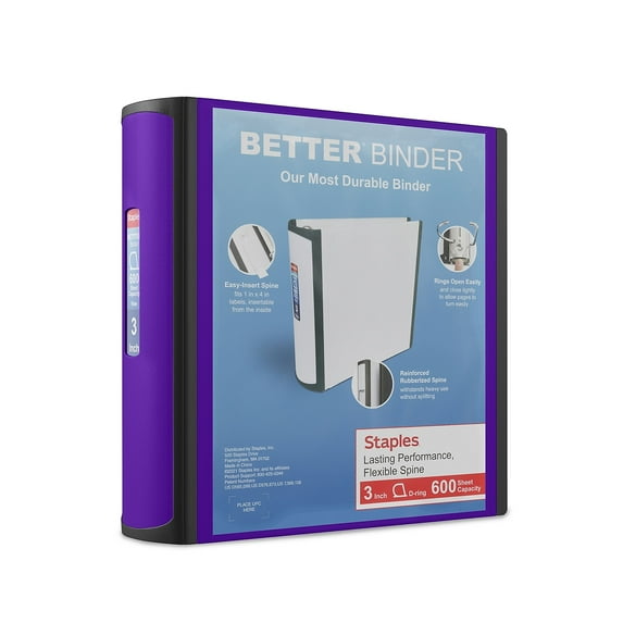 Staples Better 3-Inch Slant D 3-Ring View Binder Purple (20246) 895621
