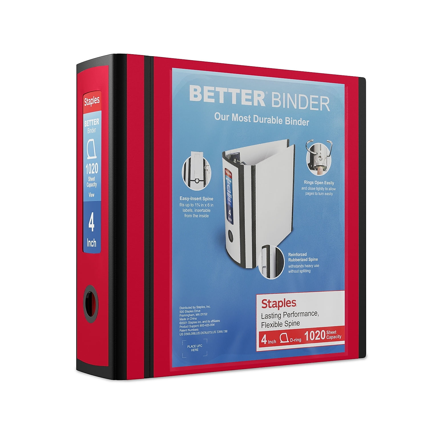 Staples Better Red View Binder, 4-inch 3 Ring, Durable