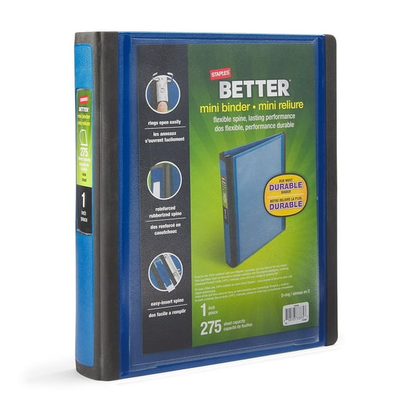 Staples Better Mini 1-Inch D 3-Ring View Binder Blue (20942) 924443
