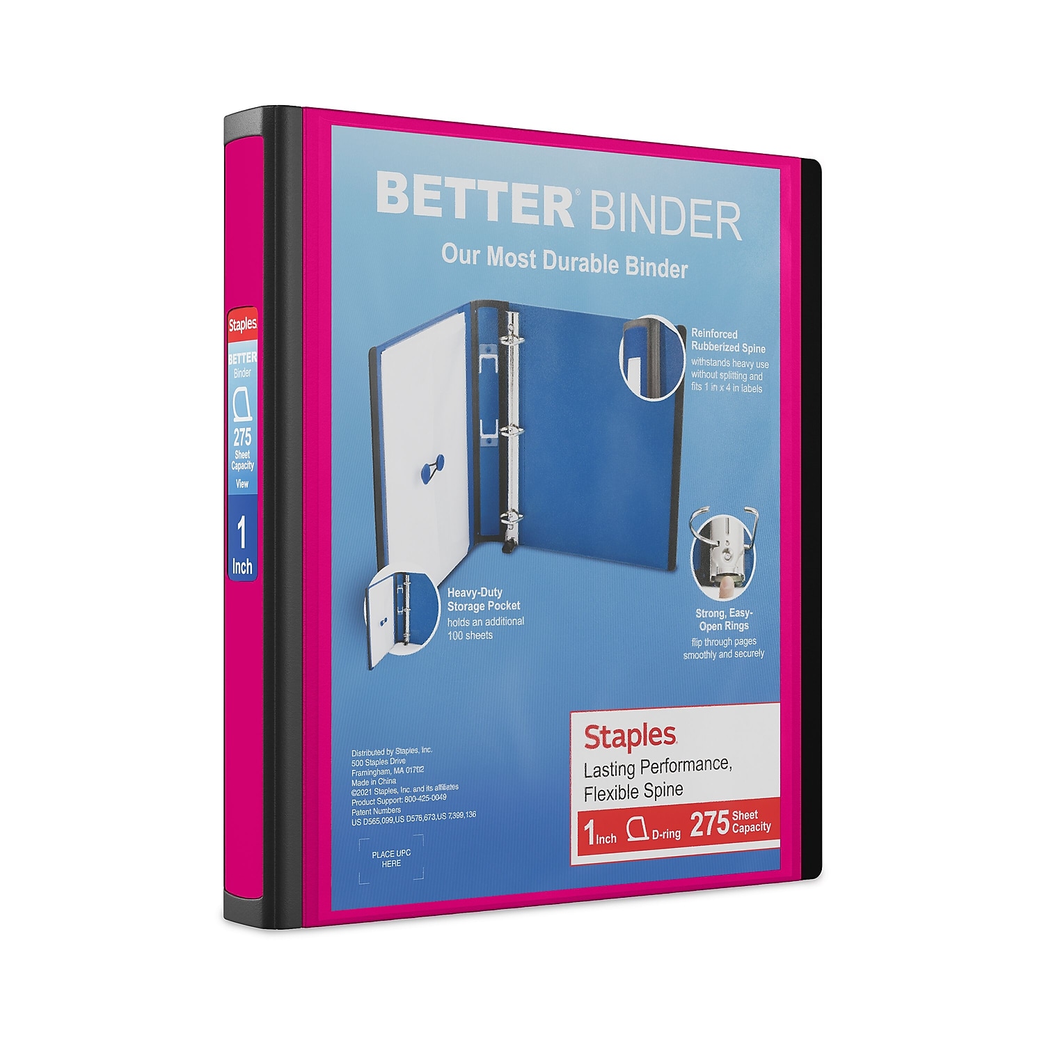Staples Better View 1Inch D 3Ring Binder Pink (13568CC) 55843/13568