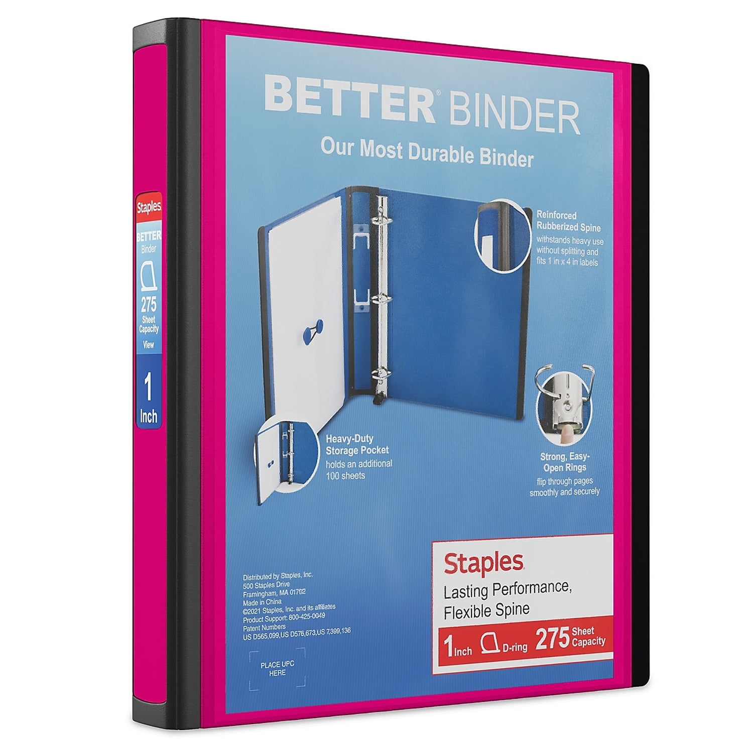 Staples Better View 1-Inch D 3-Ring Binder Pink (13568-CC