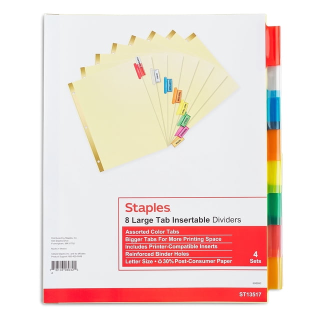 Staples Big Tab Blank Paper Dividers 8-Tab Multicolor 4/Pack (13517/ ...