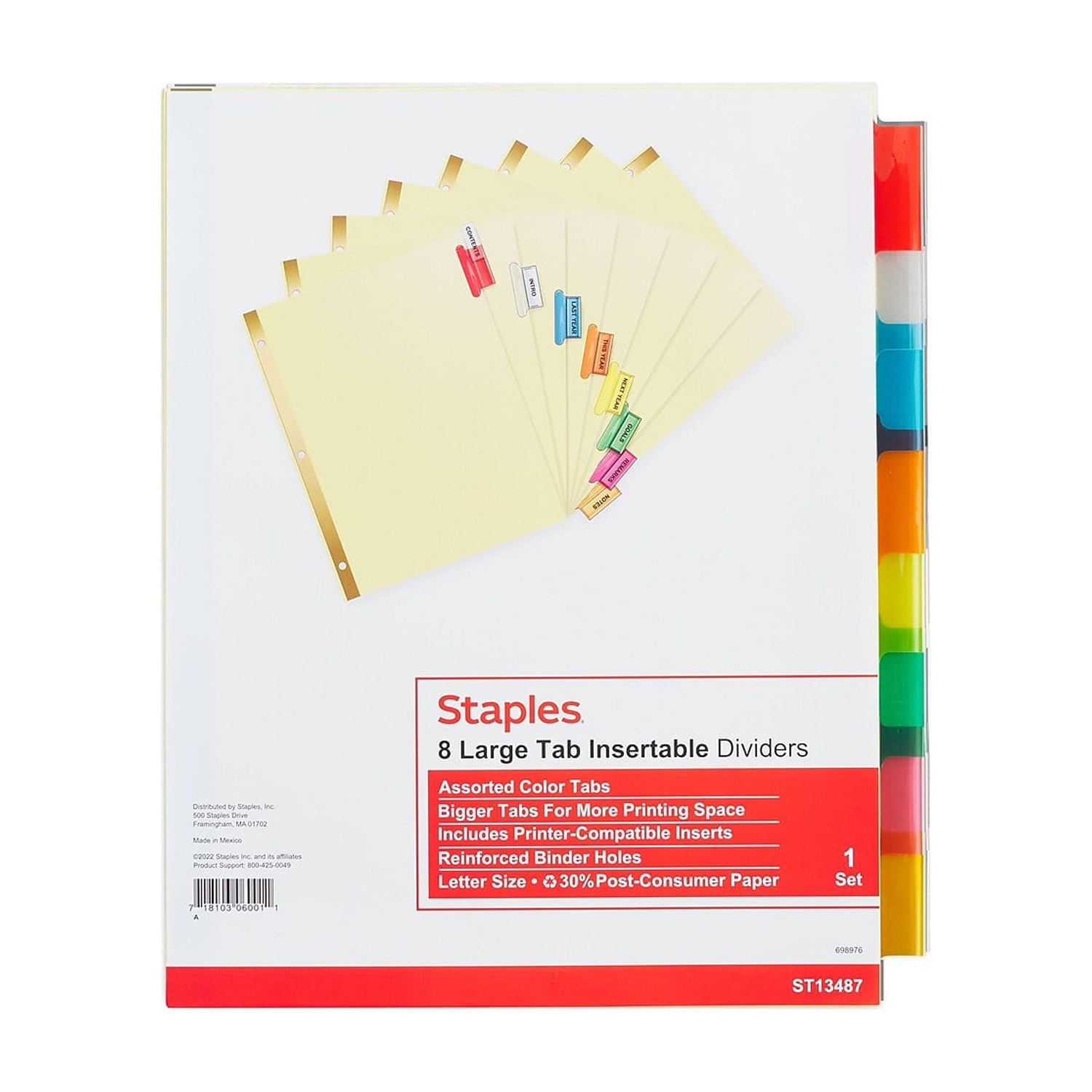 Staples Big Tab Insertable Paper Dividers 8Tab Buff with Assorted