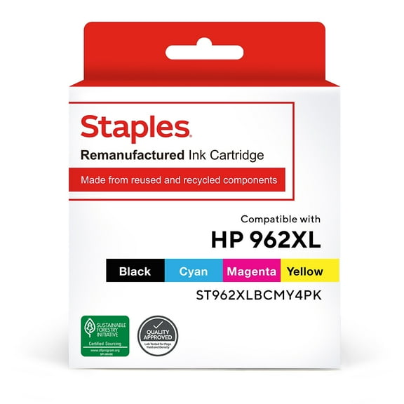 Staples  Black/Cyan/Magenta/Yellow High Yield Ink Cartridge Replacements for HP 962XL