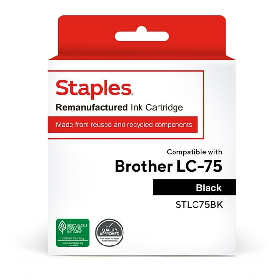 Staples  Black High Yield Ink Cartridge Replacement for Brother LC75BK