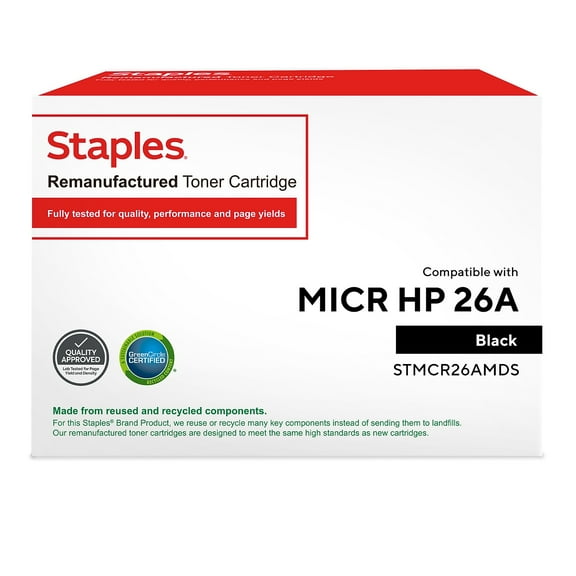 Staples Black Standard Yield MICR Toner Cartridge Replacement for HP 26A