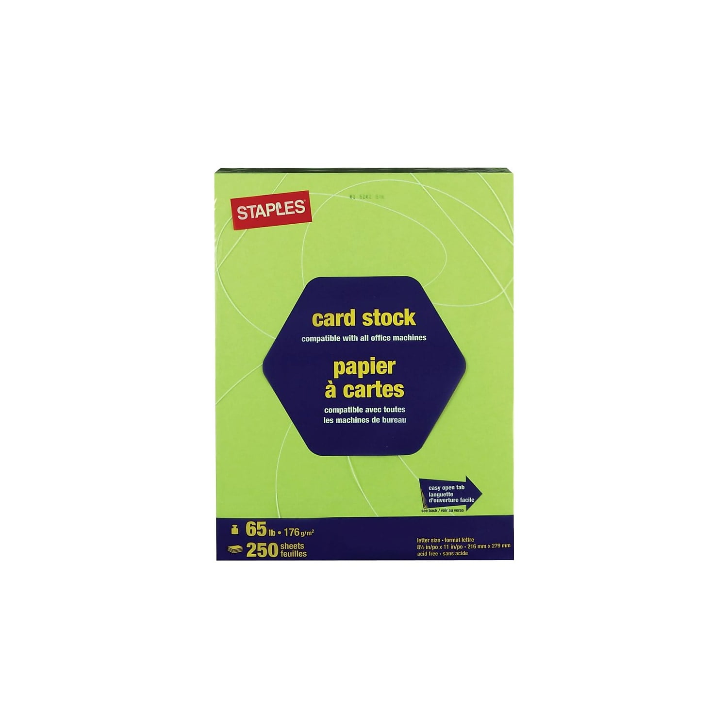 Staples Brights 65 lb. Cardstock Paper 8.5" x 11" Bright Green 250