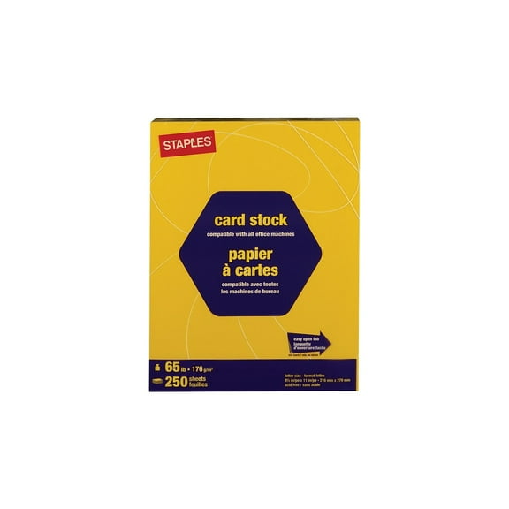 Staples Brights 65 lb. Cardstock Paper 8.5" x 11" Bright Yellow 250 Sheets/Pack (21107) 19754