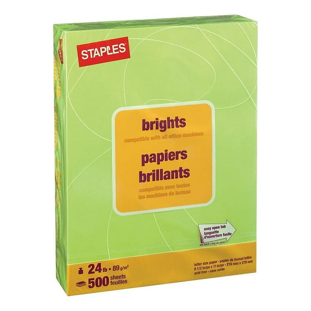 Staples Brights Multipurpose Paper 24 lbs. 8.5" x 11" Lime 500/Ream