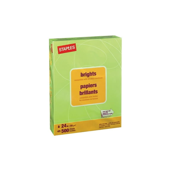 Staples Brights Multipurpose Paper 24 lbs. 8.5" x 11" Lime 500/Ream (20105)