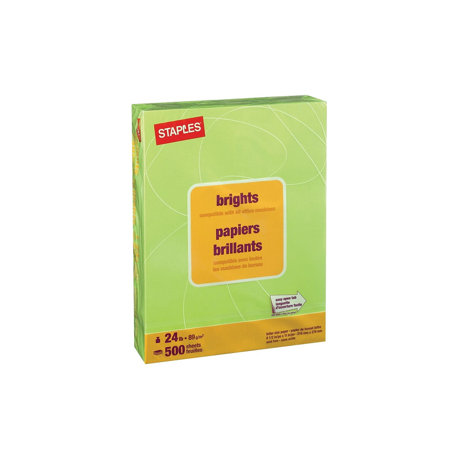 Staples Brights Multipurpose Paper 24 lbs. 8.5" x 11" Lime 500/Ream (20105)