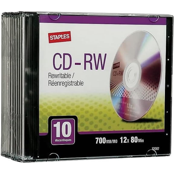 Staples CD-RW Rewritable with Slim CD Slim Case 10 Pieces