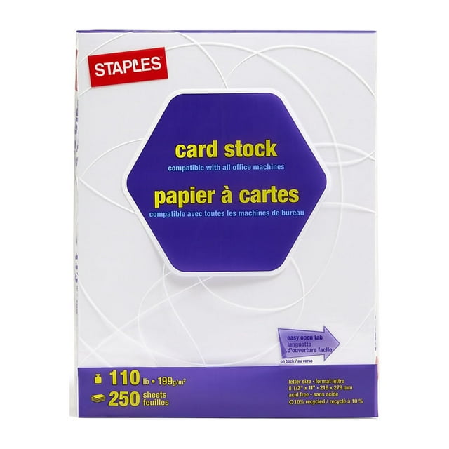 Staples Cardstock Paper 110 lbs 8.5" x 11" White 250/Pack (49701