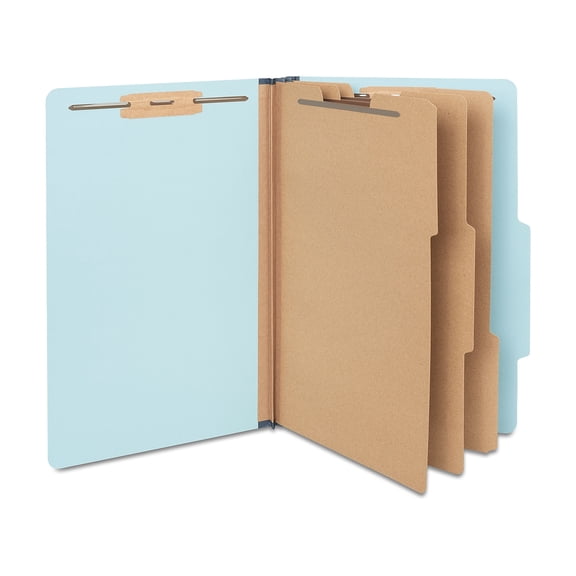 HITOUCH BUSINESS SERVICES Pressboard Classification Folder 3-Dividers 3.5" Exp Ltr Blue 20/BX