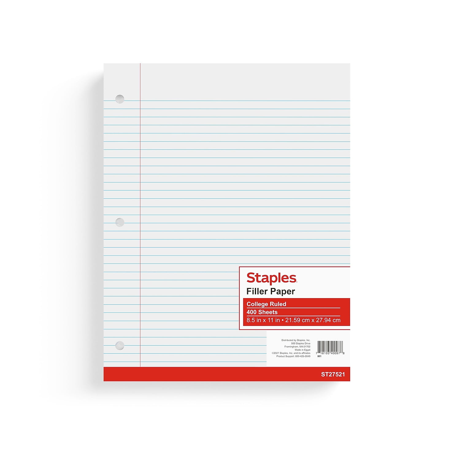 Staples College Ruled Filler Paper 8.5