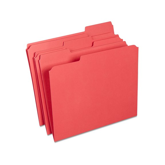 Staples Colored File Folders w/ Reinforced Tabs Letter 3 Tab Red 100/Box TR508978/13846