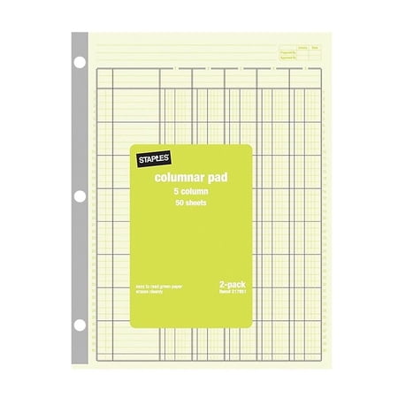 Staples Columnar Books 100 Pages 5 Columns Green 2/Pack (217851ABF)