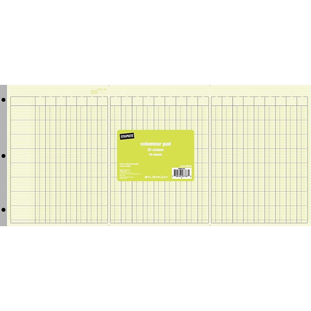 Staples Columnar Pads 25 Column 253/8" x 11" Each 886996