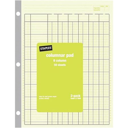 Staples? Columnar Pads, 6 Columns, 8-1/2" x 11", 2/Pack