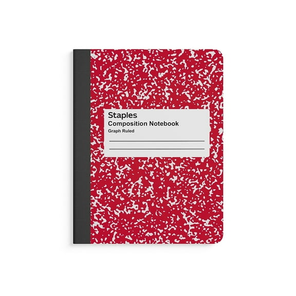 Staples Composition Notebook 7.5" x 9.75" Graph Ruled 80 Sheets Red/White 3/Pack ST55069CVS