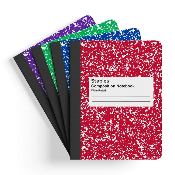Staples Composition Notebook 9.75" x 7.5" Wide Ruled 80 Sheets Assorted Colors 48/Carton (20702CT)