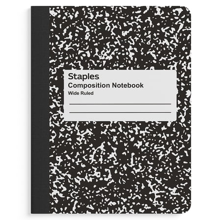 Staples Composition Notebook 9.75" x 7.5" Wide Ruled 100 Sh. Marble Black 674330