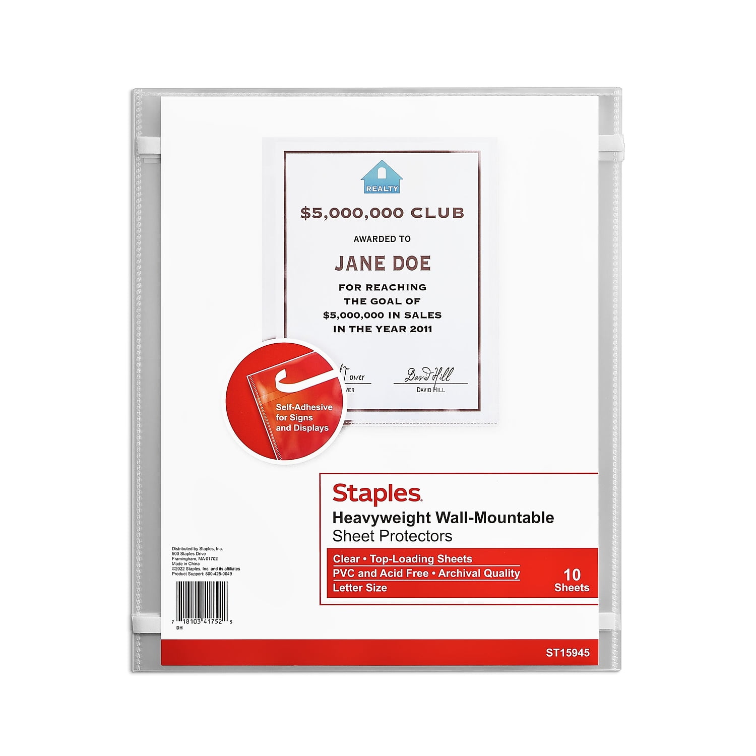Staples Diamond Clear Wall-Mountable Display Protectors Clear Letter 10/Pk 15945