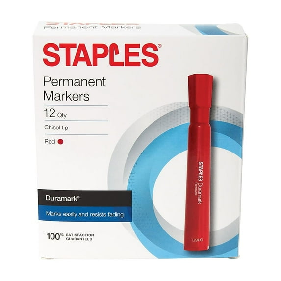 Staples DuraMark Fabric Markers Medium Point Red 12/Pack (18892) 814963