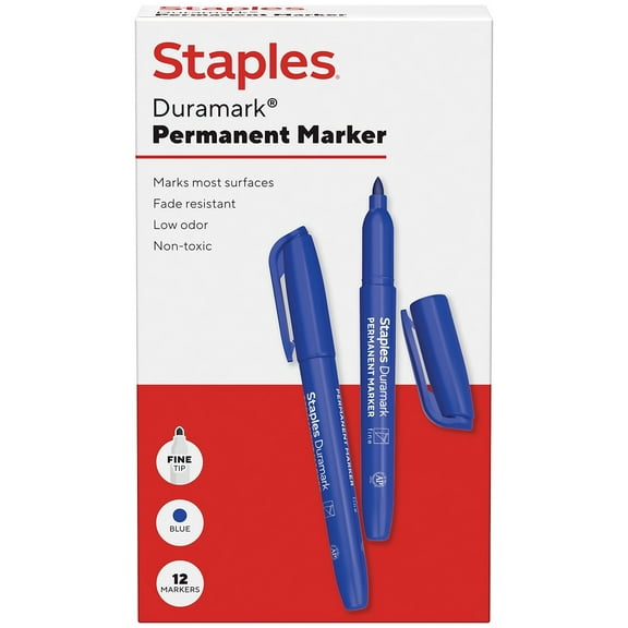 Staples Duramark Permanent Marker Fine Tip Blue Dozen (ST62950)