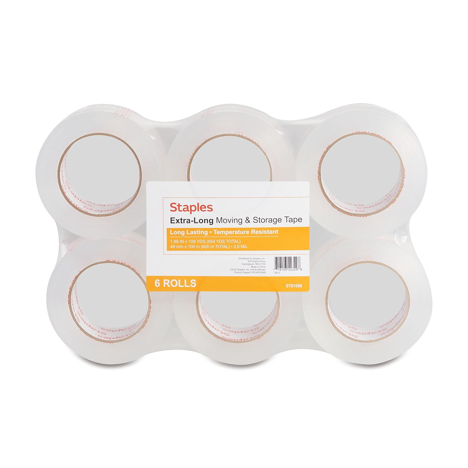 Staples Extra-Long Moving and Storage Packing Tape 1.88"W x 109 yds. Clear 12/Carton ST61008/52208VS