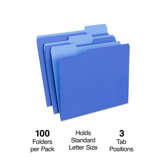 Staples File Folder 1/3 Cut Tab Letter Size Blue 200/Carton ST224527-CCVS