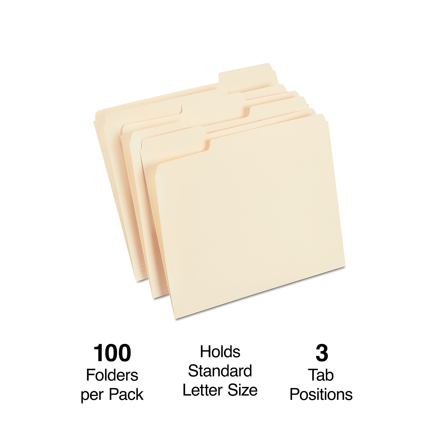 Office Impressions File Folders, 1/3 Cut Top Tab, Letter, Manila, 100