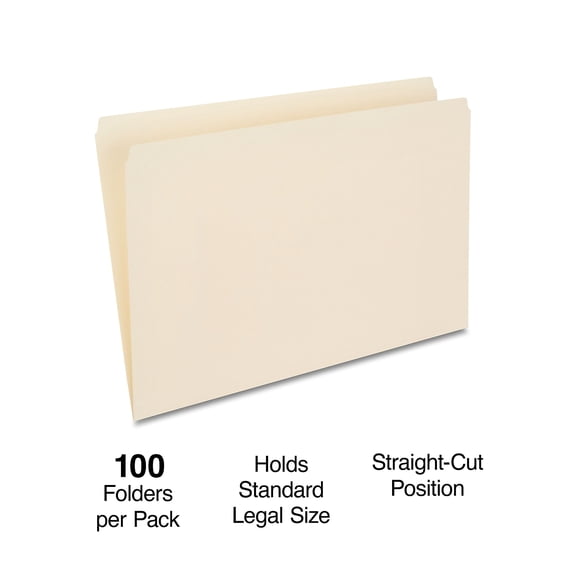 Staples File Folder Straight Cut Legal Size Manila 200/Carton ST116889/1168VS