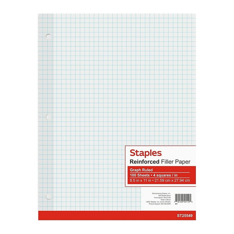 Reinforced Filler Paper, 3-Hole, 8.5 x 11, Graph Ruled, 100/Pack Reinforced Filler Paper, 3-Hole, 8.5 x 11, Graph Ruled, 100/Pack