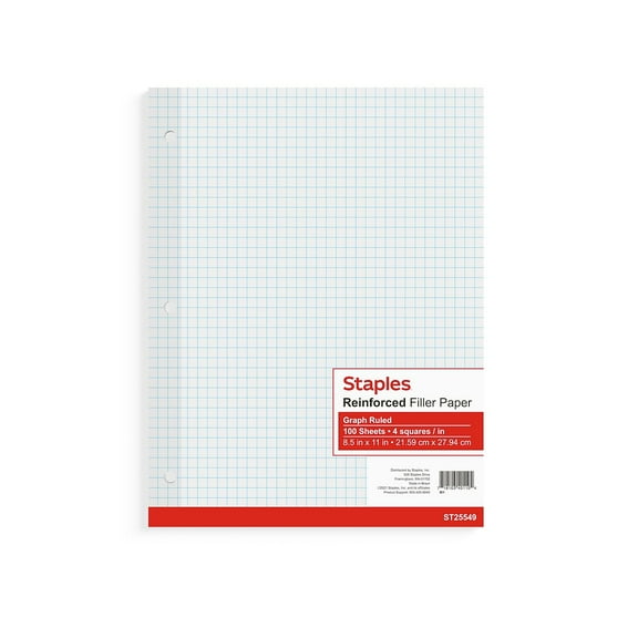 Staples Graph Ruled Filler Paper 8.5" x 11" White 3/Pack ST25549GVS