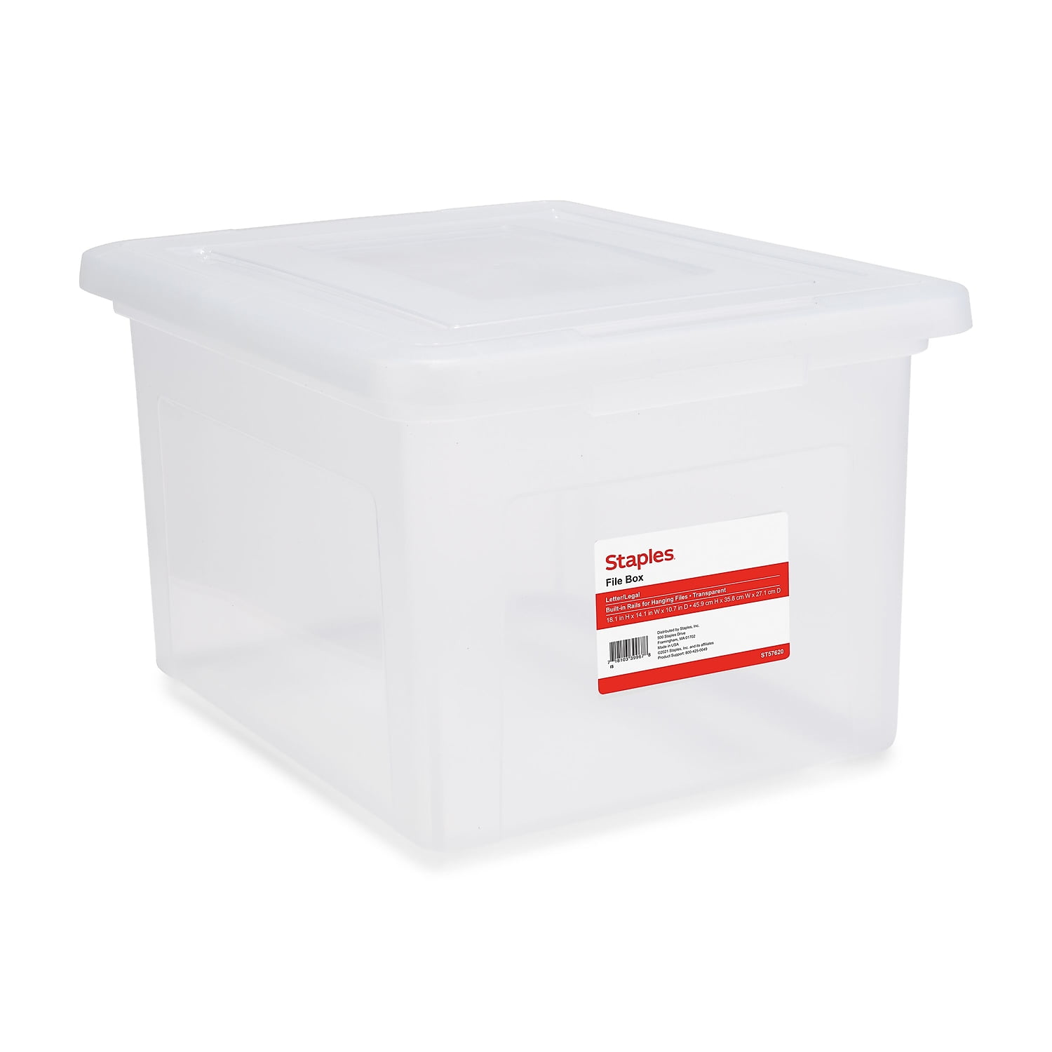 Staples hanging file box snap lid letter legal size clear tr57620