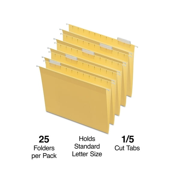 Staples Hanging File Folder 5-Tab Letter Size Yellow 50/Carton ST163519-CCVS